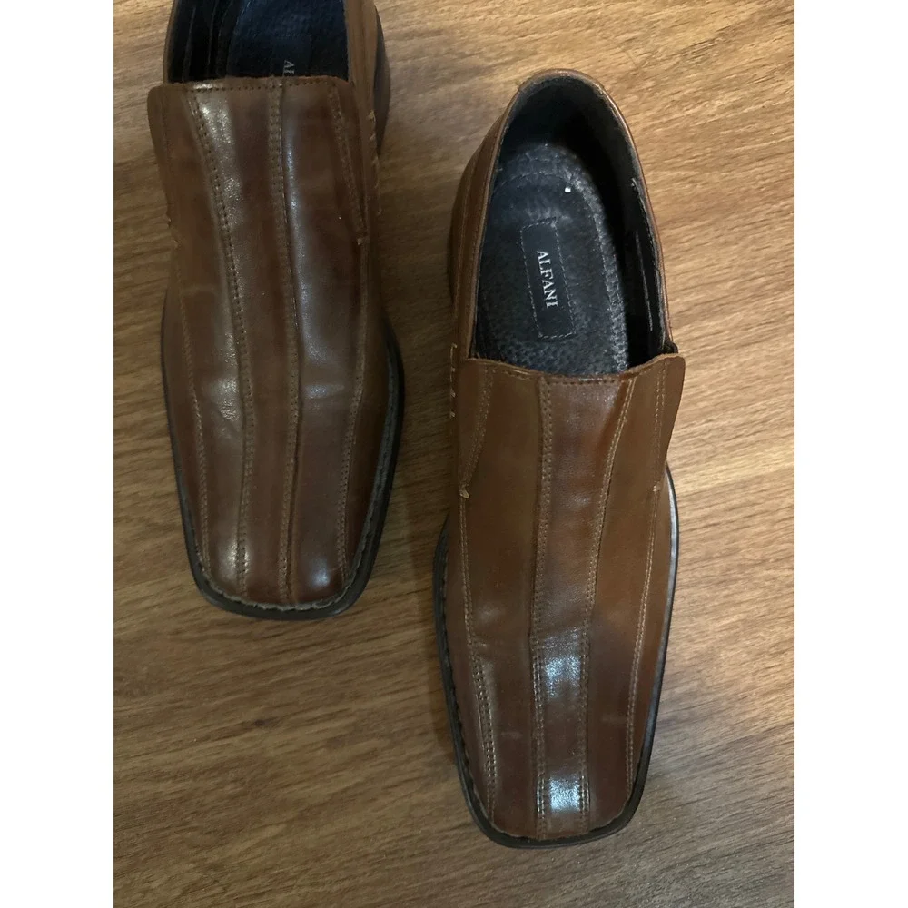 Alfani Mens Pablo Brown Leather Square Toe Slip On Loafers Dress Shoes Size 11 M - Picture 3 of 10